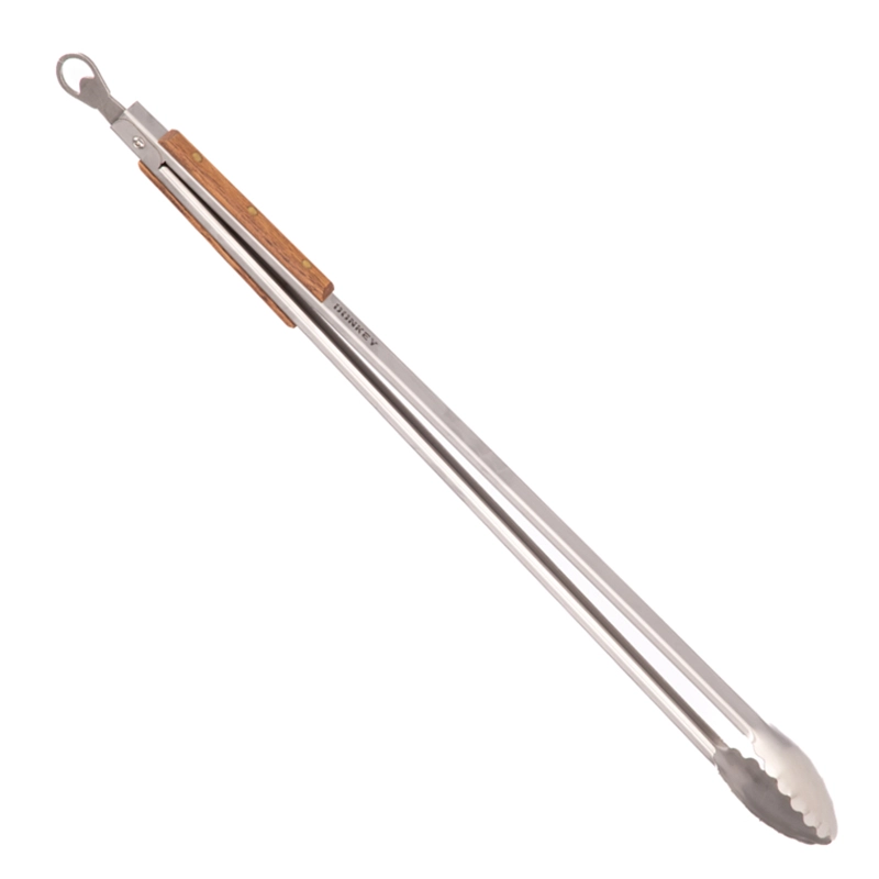 Perfect Hideaways: Donkey Long Tong. Stainless steel braai tongs with wooden grips and a scalloped head, designed for easy turning over hot coals. Perfect Hideaways shop