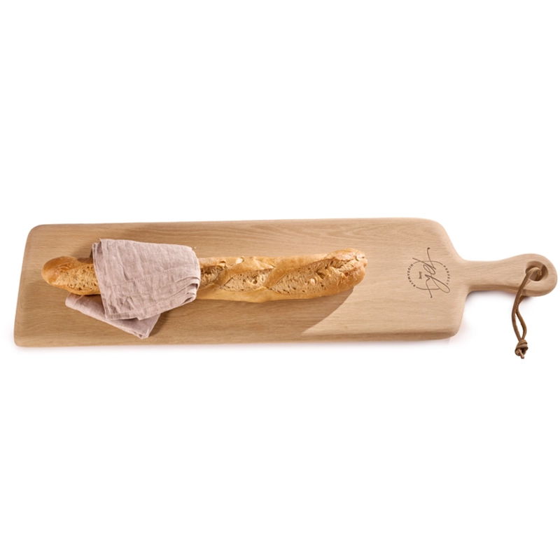 Perfect Hideaways: A rustic wooden paddle board elegantly presenting a fresh baguette wrapped in a linen napkin, ideal for stylish serving or kitchen display. Perfect Hideaways shop
