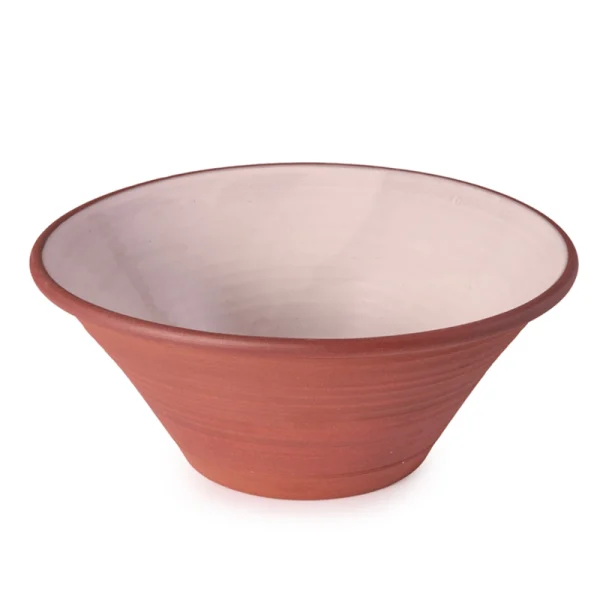 Perfect Hideaways: A handcrafted terracotta Deep Country Lebrillo bowl with a smooth, pale glazed interior and wide flared rim, ideal for serving or display. Perfect Hideaways shop