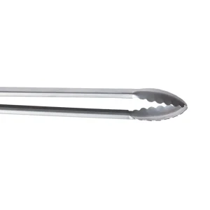 Perfect Hideaways: Donkey Long Tong. Close-up of the scalloped stainless steel tong tips, ideal for securely gripping and lifting food from the fire. Perfect Hideaways shop