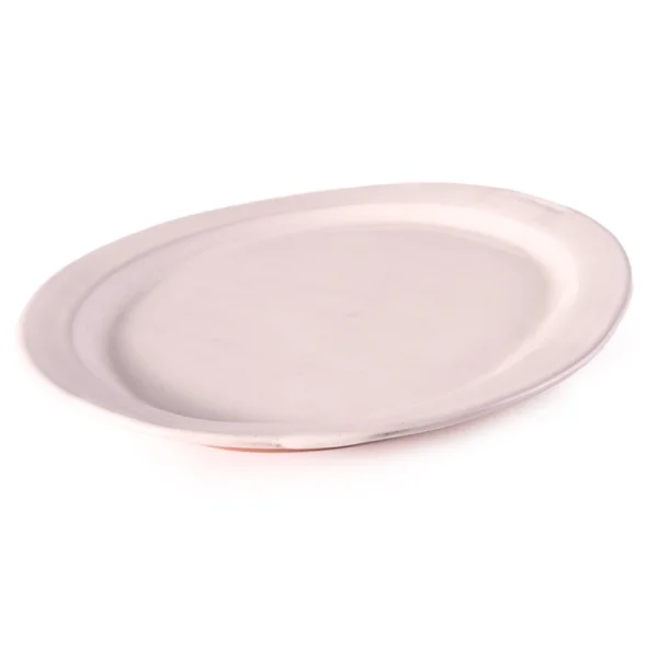 Perfect Hideaways: Overhead view of a minimalist country oval ceramic platter with subtle organic contours and matte finish. Perfect Hideaways shop