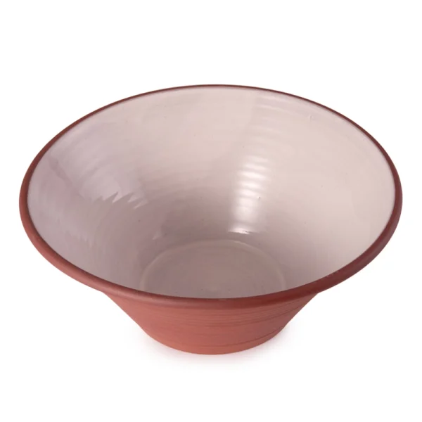 Perfect Hideaways: A top-down view of a minimalist terracotta and ivory Deep Country Lebrillo bowl, showcasing its subtle ridges and refined finish. Perfect Hideaways shop
