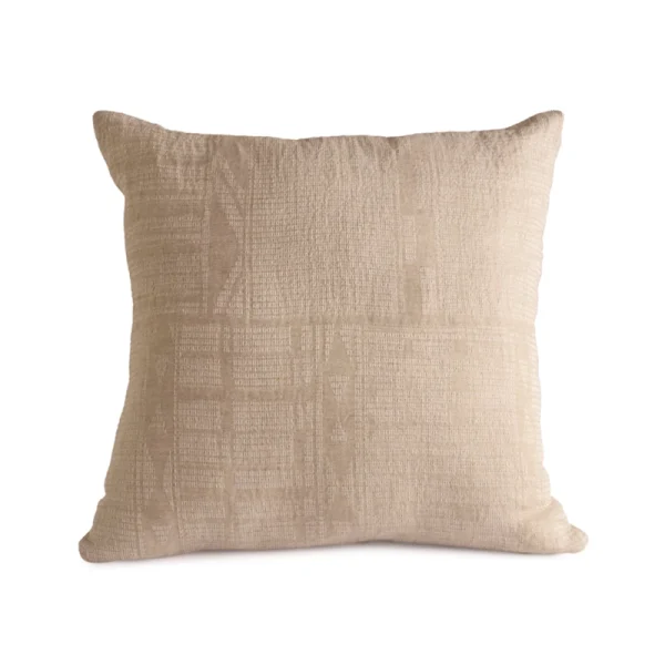 Perfect Hideaways: Bogolan Continental Cushion Cover in a neutral sand tone featuring a subtle woven geometric texture pattern, displayed against a white background. Perfect Hideaways shop