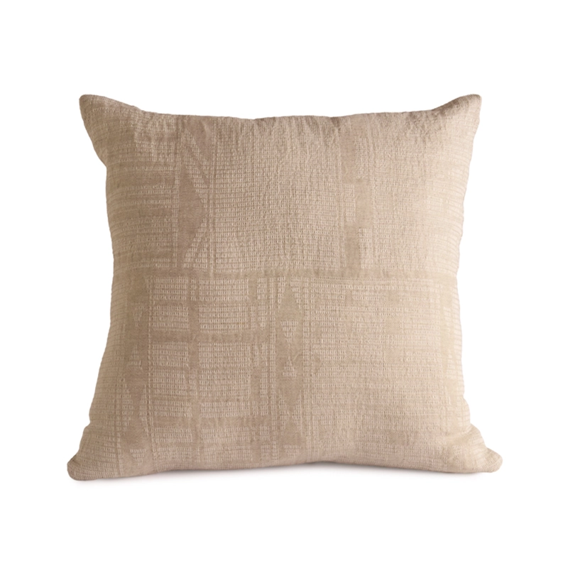 Perfect Hideaways: Bogolan Continental Cushion Cover in a neutral sand tone featuring a subtle woven geometric texture pattern, displayed against a white background. Perfect Hideaways shop