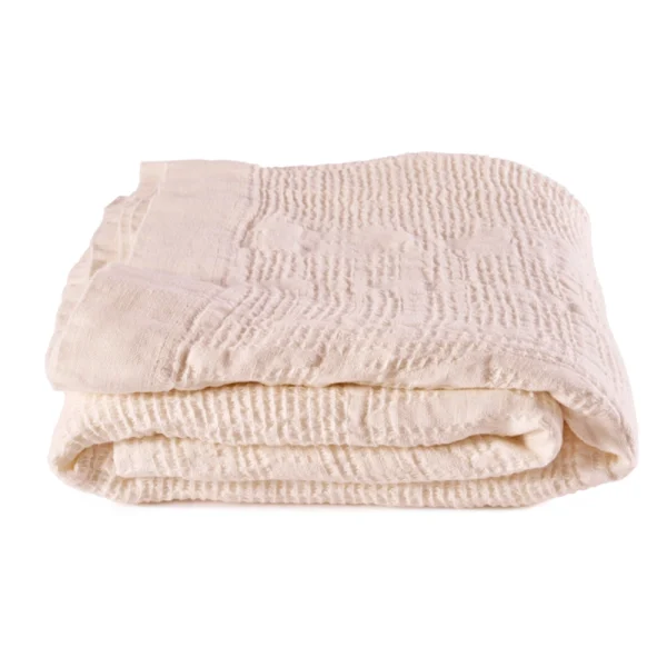 Perfect Hideaways: A neatly folded, Pearl Bogolan Bed Throw with a subtly textured surface and stitched edging, ideal for layering in a serene bedroom setting. Perfect Hideaways shop