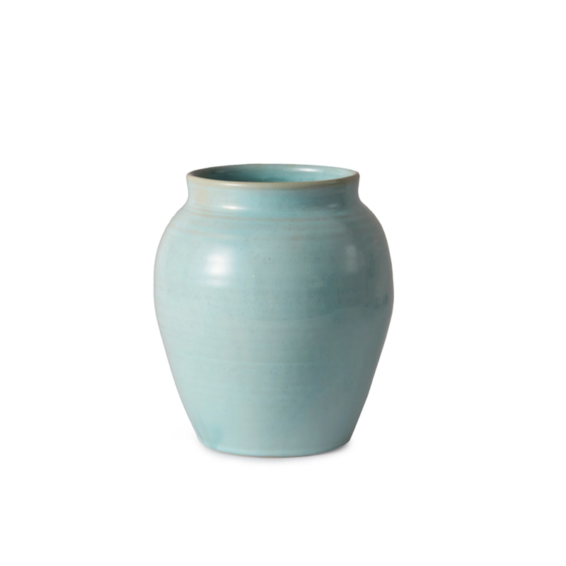 Perfect Hideaways ceramic vase in a soft aqua glaze, featuring a smooth curved shape and glossy finish, styled against a white background. Perfect hideaways shop.