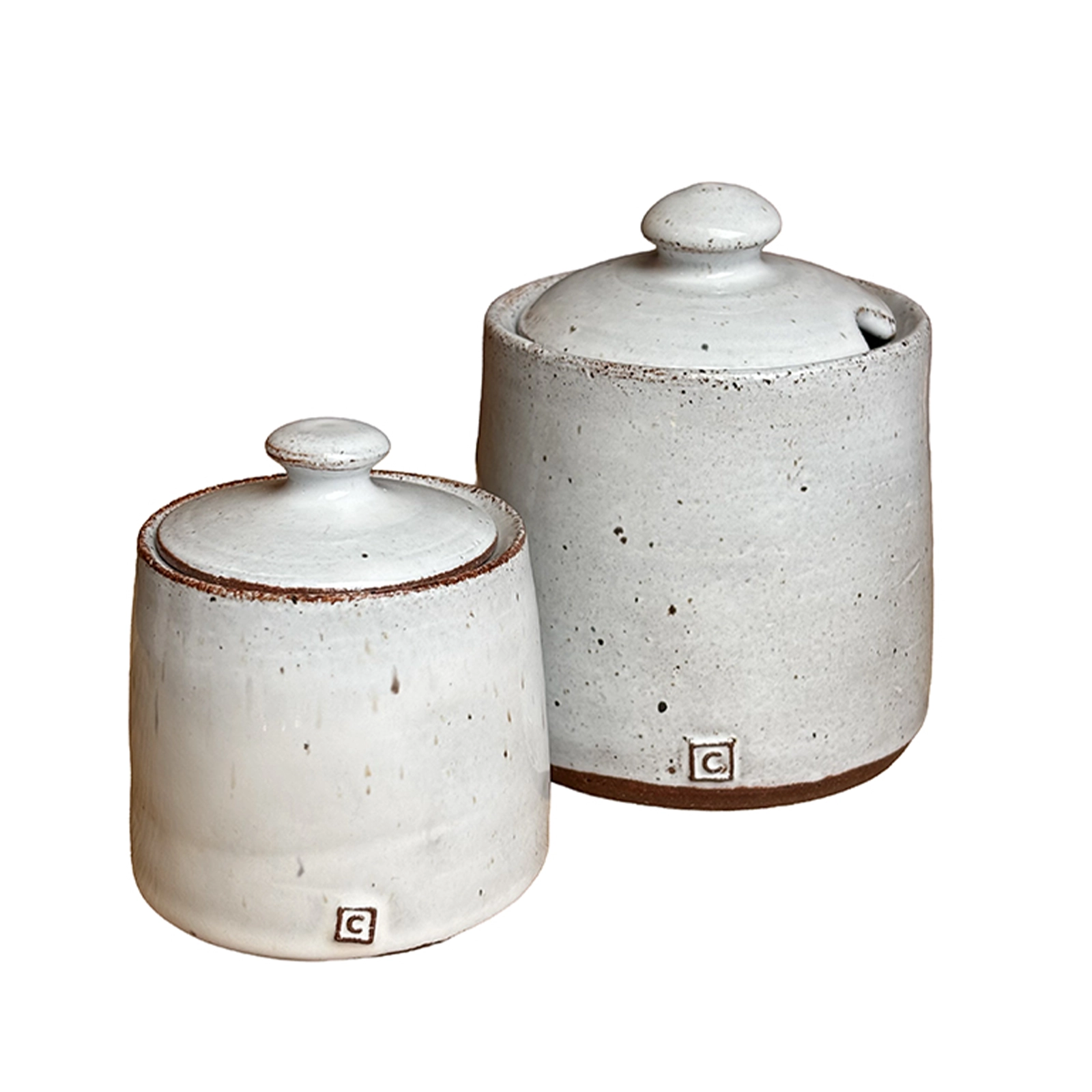 Perfect Hideaways handcrafted white ceramic sugar bowl and storage jar set with rustic speckled finish Perfecthideawaysshop