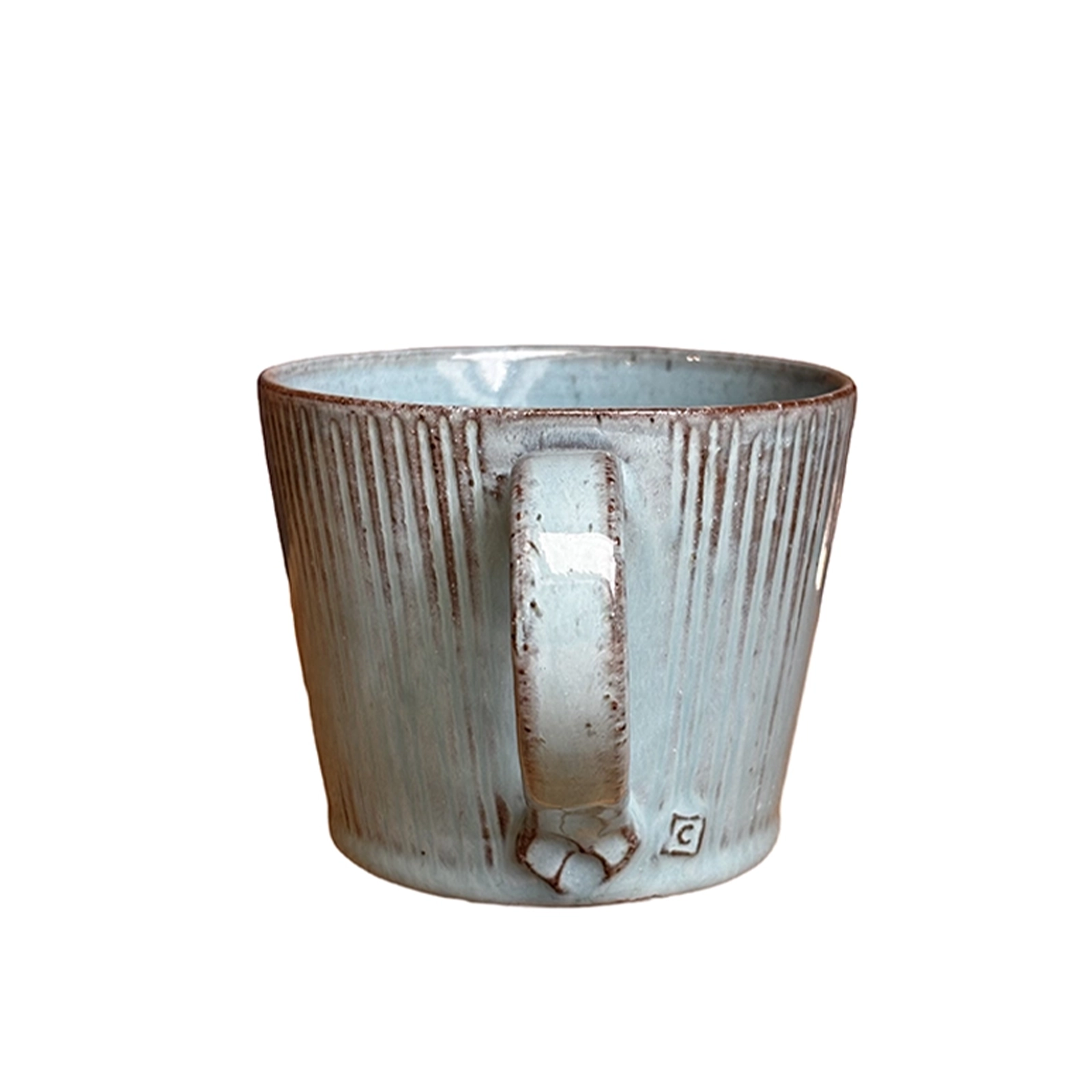 Perfect Hideaways handcrafted aqua ceramic mug with ribbed texture and rustic glaze finish Perfecthideawaysshop
